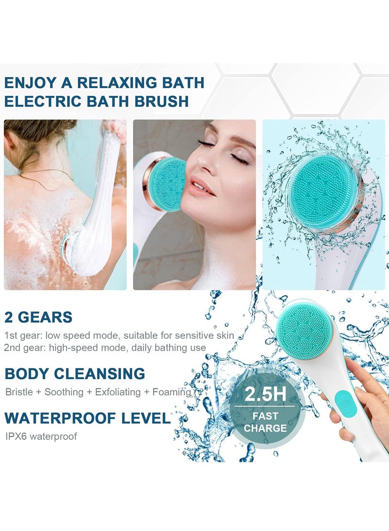 【Electric Bath Brush】 Silicone Back Scrubber, Full-Body Exfoliating Massager, Long-Handle Rechargeable Shower Brush with 4 Rotating Brush Heads, Deep Cleansing Body Scrubber for Men and Women - Image 2